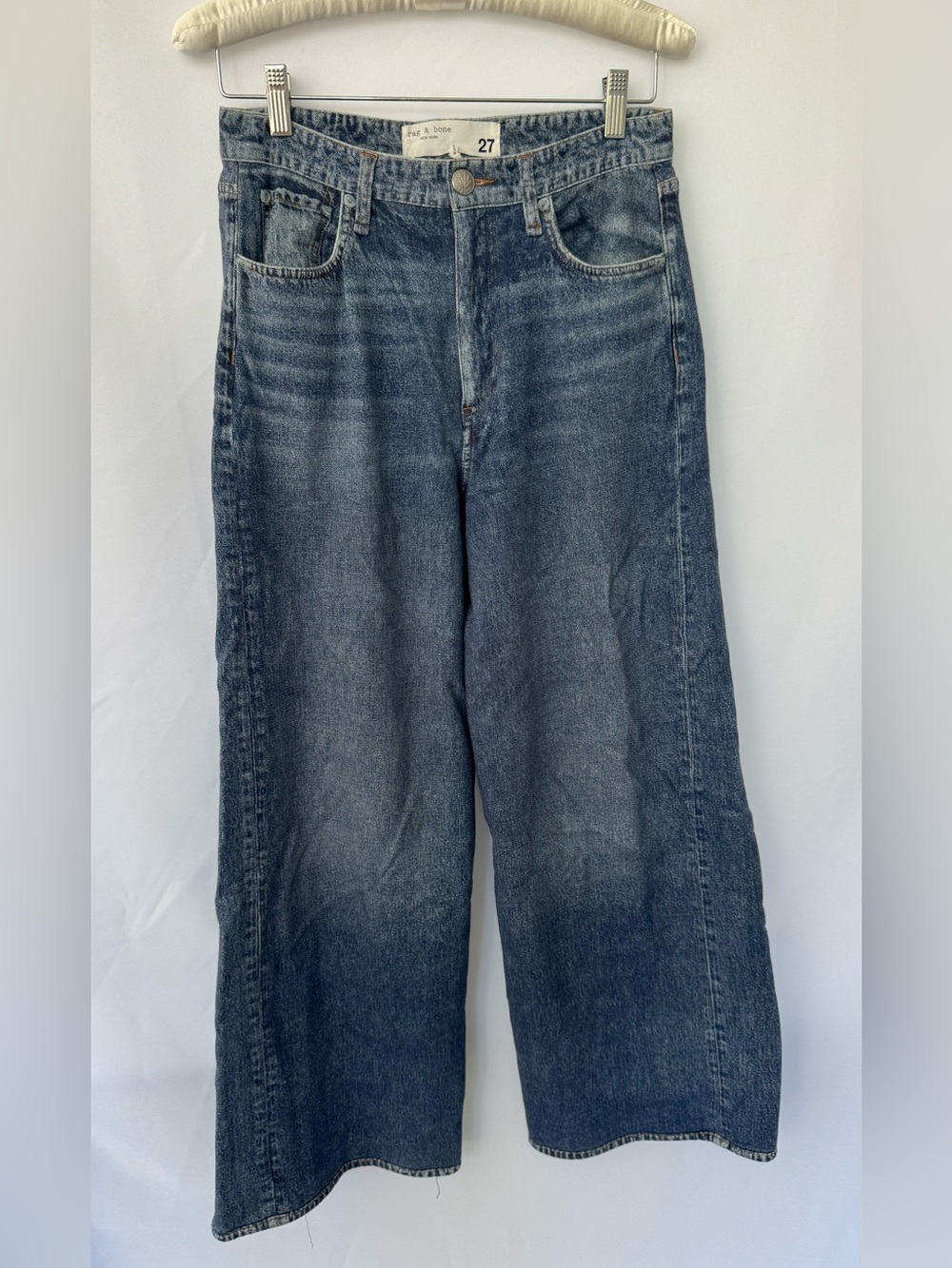 Rag & Bone Relaxed Wide-Leg Washed Blue Jeans